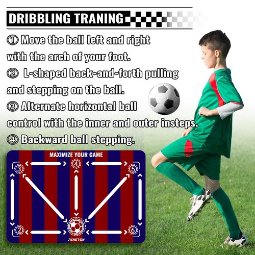 Soccer Training Mat with Adjustable Soccer Trainer - Non-Slip Soccer Training Equipment for Kids Youth to Boost Speed, Strength & Coordination | Soccer Trainer for Indoor/Outdoor Drills
