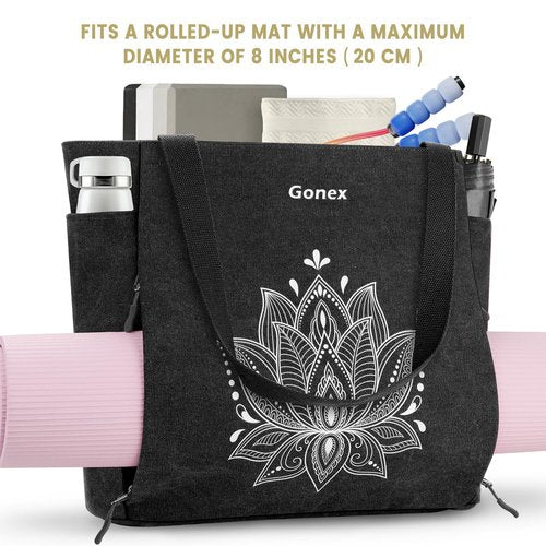 Gonex Yoga Mat Bag, Large Yoga Tote Bag with Multi Pockets for Women Men, Canvas Yoga Mat Carrier Fits Yoga Blocks & Accessories, Full Zipper Easy Access for Pilates, Gym, Travel, Black, Large
