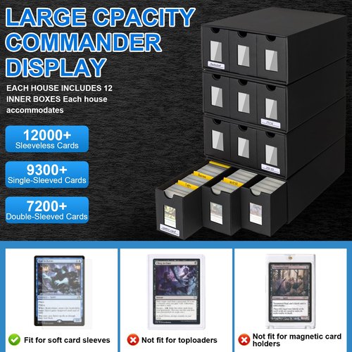 BILIPLE 12000+ Trading Card Storage Box for Commander Display, Card Deck Box Cardboard with 48 Dividers, Labels & Tapes, Trading Card Collection Box Fit for TCG, PTCG, MTG and Sport Cards