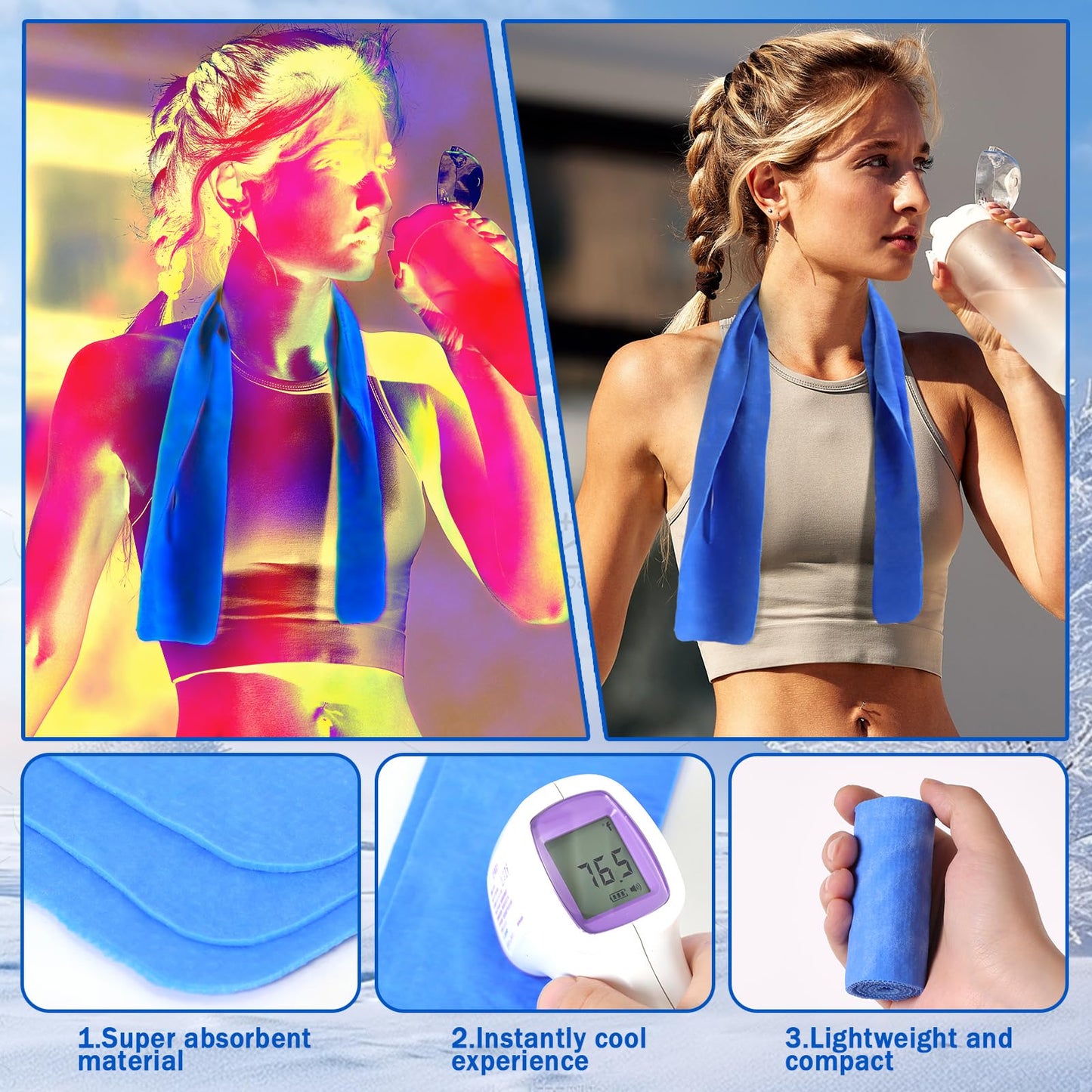 3 Pack Lengthened PVA Cooling Towels for Neck and Face,Instant Ice Cooling Neck Wraps with UPF 50+,Cooling Rags Long-Lasting for Hot Weather,Mini Neck Coolers for Summer Heat