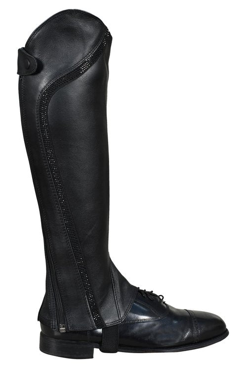 euro fizz Equestrian Women Half chap Gaiter Extra Grip Non Slip Full Grain Takey Cow Leather.Accurate Size Chart in Images. (Black, Large)