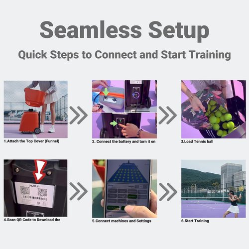 Used PT-Smart Tennis Ball Machine, High-Capacity, Remote-Controlled, Portable Tennis Trainer for Solo & Group Practice
