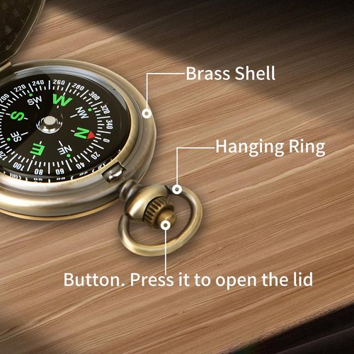 aiGear Retro Pocket Compass, Copper Alloy Compact Portable Waterproof Design for Hiking, Climbing, Camping, Collection and Gift