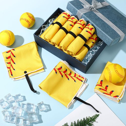 HunnmingRe 12 Pcs Mini Softball Cooling Towel with Snap Loop, 30" x 9" Cooling Towel for Neck and Face Breathable Chilly, Microfiber Sport Rags for Softball Team Gift, Cold Sweat Rag for Sport