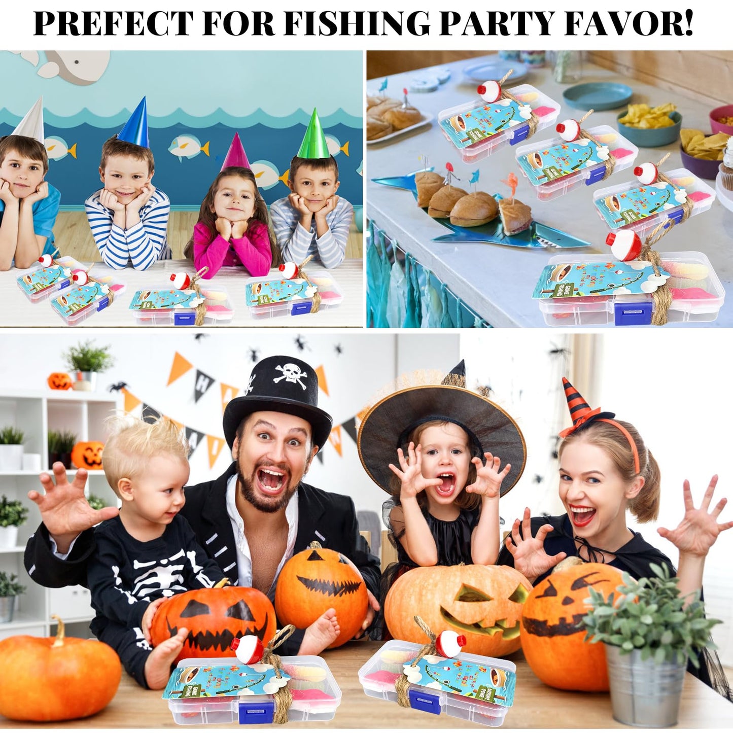 24 Sets Fishing Party Favor, Mini Tackle Boxes for Party Favor for Fishing Birthday Party Decorations with 24 Mini Candy Tackle Box, Fishing Bobber and Thank You Cards Fishing Themed Party