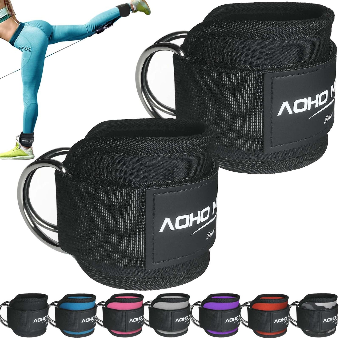 AOHO MOOON Ankle Strap for Cable Machine Attachments, Gym Accessories for Women and Men, Neoprene Ankle Cuffs for glute Kickback, Leg Workouts ande Booty Hip Abductors Exercise
