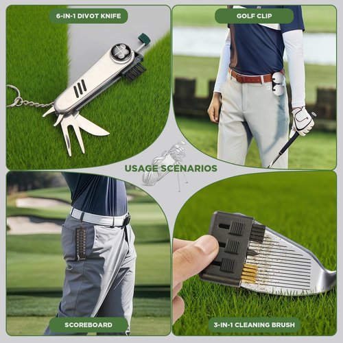 SANLINZOM Golf Accessories for Men and Women for Golfers, Accessories Set in Hi-End PU Case with Golf Balls, HD Rangefinder, Golf Tees, Cleaning Brush, Divot Knife, Scorer, Golf Ball Clamp (Brown)