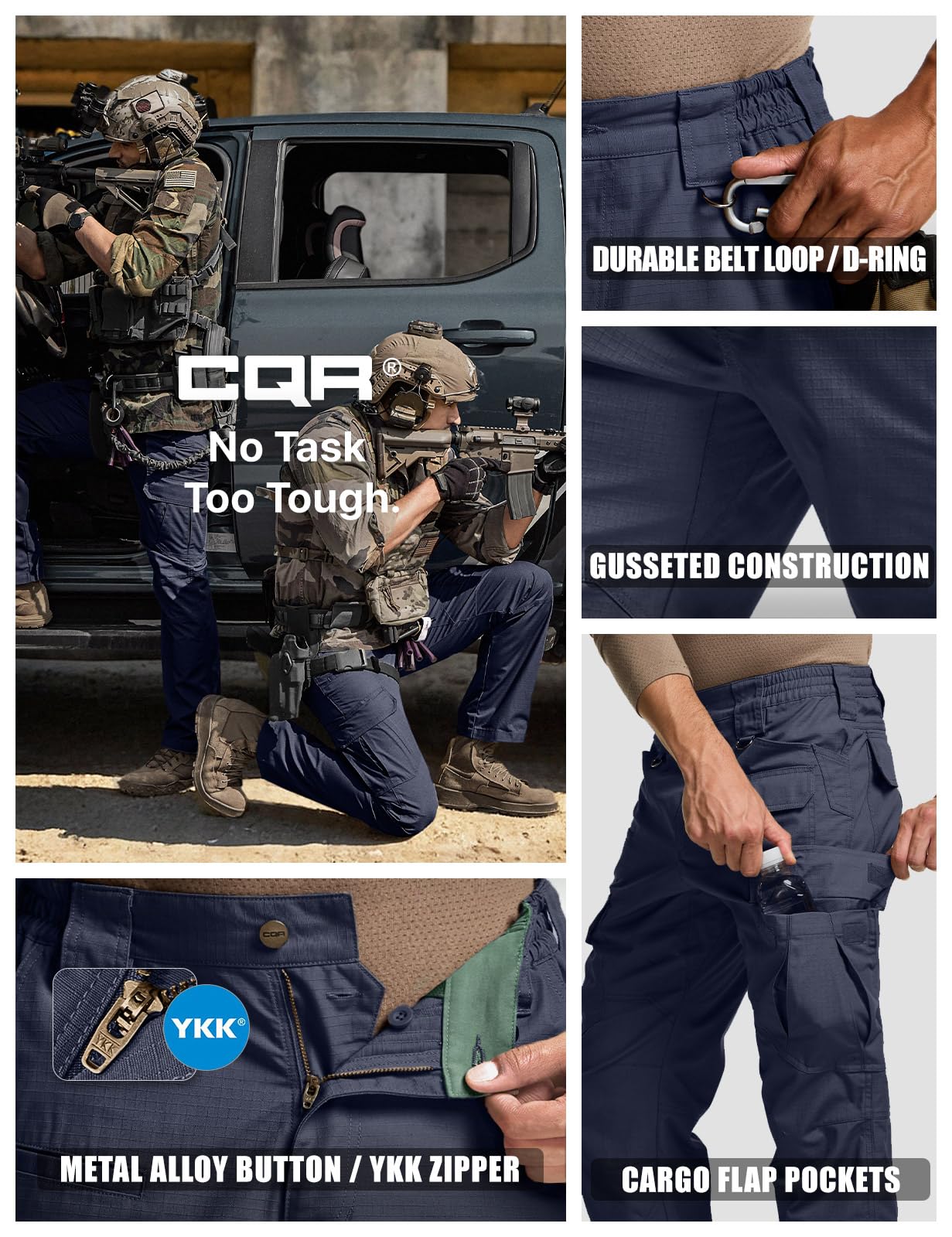 CQR Men's Tactical Pants, Water Resistant Ripstop Cargo Pants, Lightweight EDC Work Hiking Pants, Outdoor Apparel, Duratex Mag Pocket Police Navy, 40W x 30L