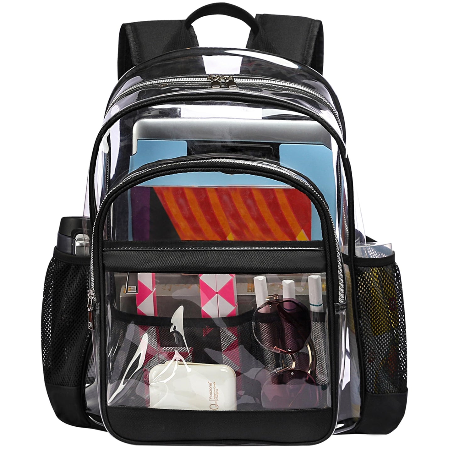 GiMiUiTo Clear Backpack,Heavy Duty Clear Bookbag See Through Backpack Large Clear Bag for School College Work Travel Security,Black