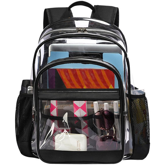 GiMiUiTo Clear Backpack,Heavy Duty Clear Bookbag See Through Backpack Large Clear Bag for School College Work Travel Security,Black