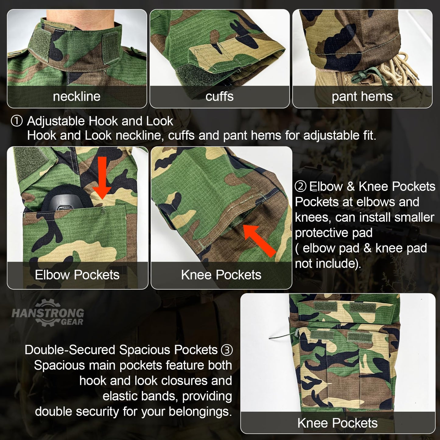Men Tactical BDU Combat Uniform Jacket Shirt & Pants Suit for Army Military Airsoft Paintball Hunting Shooting War Game Woodland