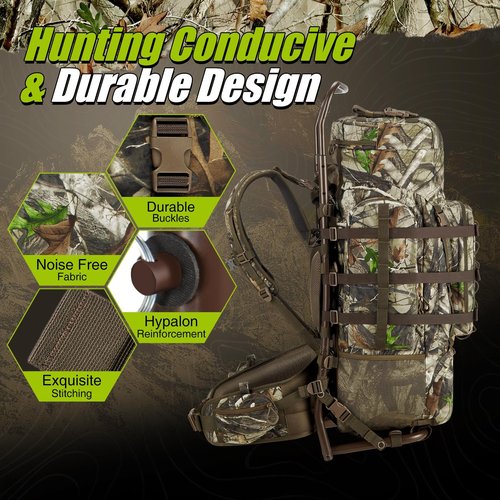 TIDEWE Hunting Backpack 5500cu with Frame and Rain Cover for Bow/Rifle/Pistol (Next Camo G2)