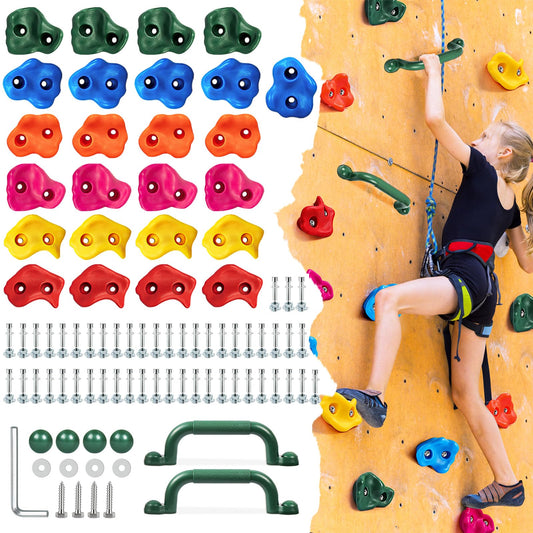 25Pcs Rock Climbing Holds for Kids Adults, Colourful Rock Wall Climbing Holds with 2 Handles, Large Pig Nose Shape Grips for Indoor Outdoor Playground-Mounting Hardware Kit Included