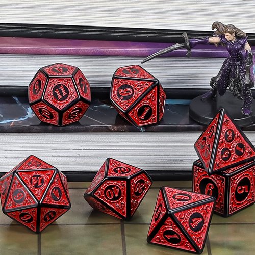 CiaraQ DND Polyhedral Dice Set for Dungeons and Dragons RPG MTG Role Playing Table Games-with 1 Dice Pouch (Red Engraved Dice)