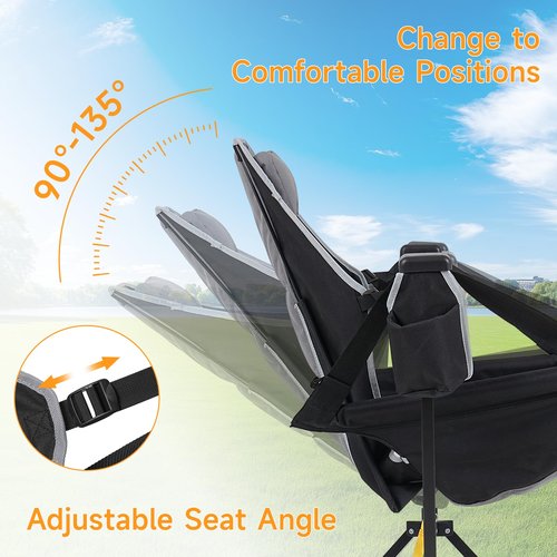 Dovov Hammock Camping Chair, Portable Folding Swinging Chairs with Headrest and Cup Holder, Outdoor Oversized Rocker Seat with Adjustable Back and Metal Frame for Camping, Patio, Garden, Black