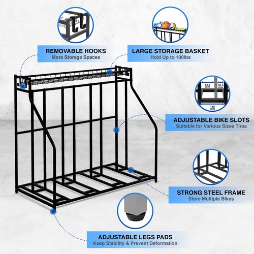 YES4ALL 4-Bike Stand, Bike Storage Rack, Bicycle Floor Rack for Garage Organizer, Indoor Sporting Gear Storage Station