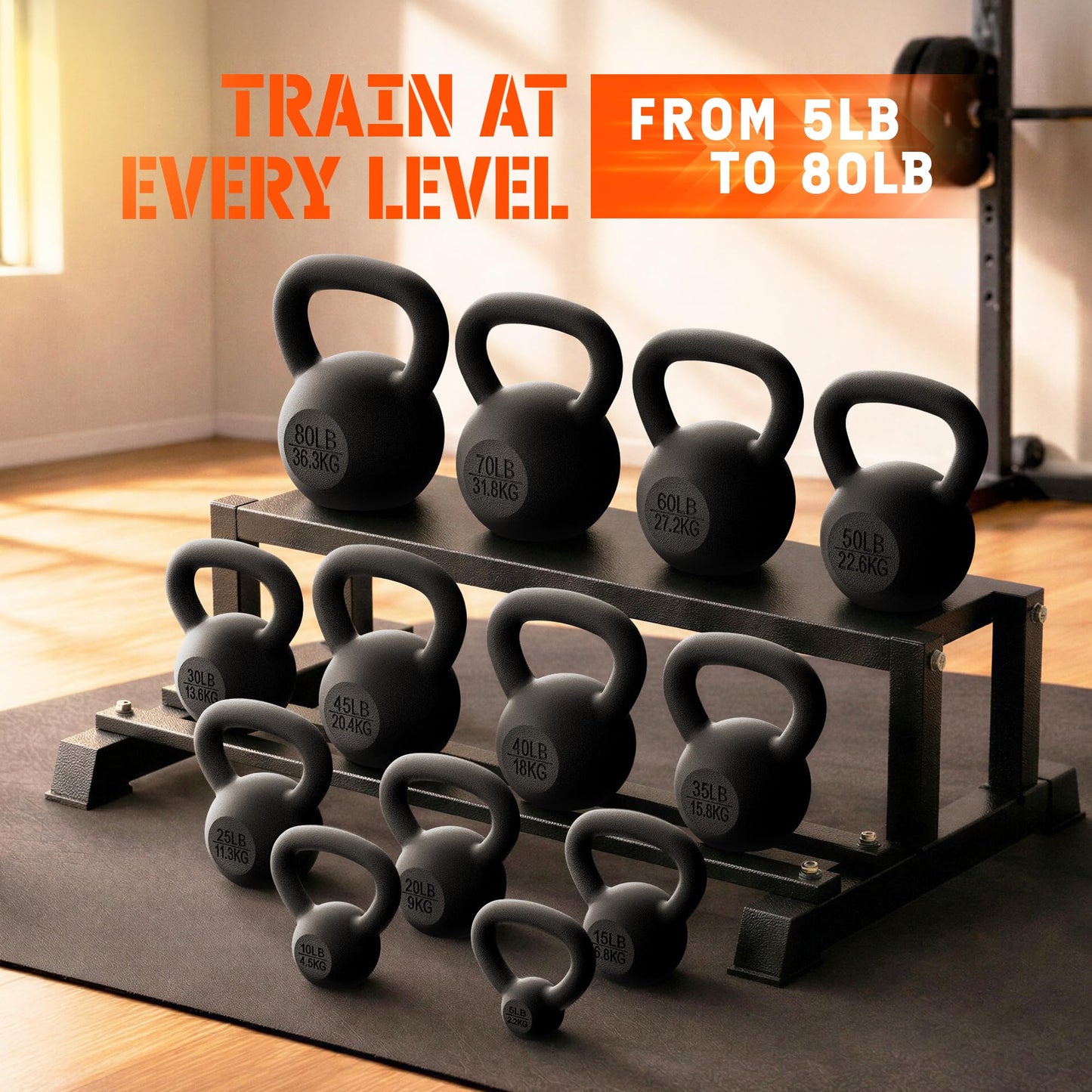 Yes4All Cast Iron Kettlebell, 5-80 Lb Built to Last One-Piece Design, Comfortable 1–2 Hand Grip for Swings, Squats, Deadlifts & Snatches, Stable Flat Base, Single & Pair - 50LB, Single