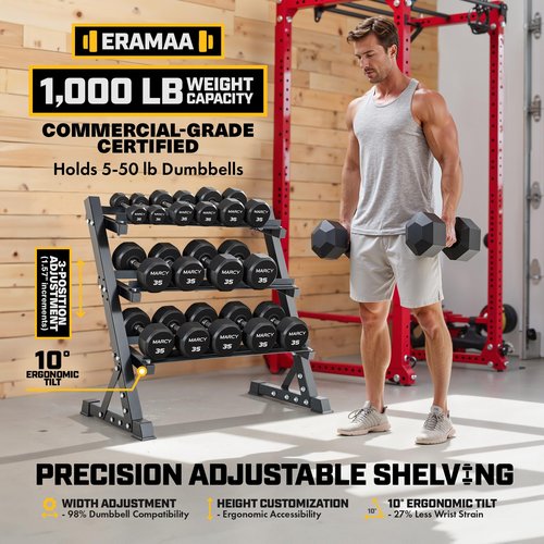 3 Tier Dumbbell Rack Stand Only(1100lbs), Adjustable Weight Rack Made with Heavy-Duty Hardened Steel, Space-Saving Design, Weight Storage Holder for Home Gym Dumbbells