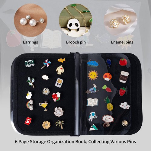 Oeun fan Enamel Pin Display Book, Small Collections Or Travel Pin Trading Book, Pin Collector Display Bag,6-Page Lapel Pin Display Board,for Sports Pins,Memorial Pins, Pin Display Case (Black)