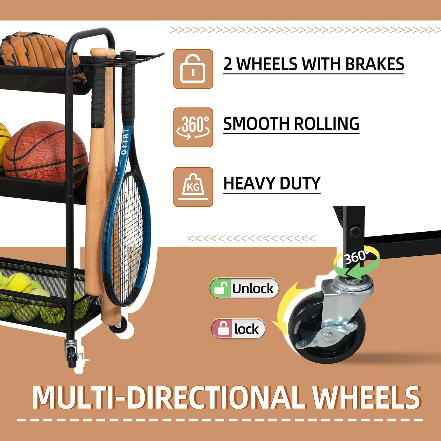 STORAGE MANIAC Basketball Rack 3-Shelf Training Stand with Wheels