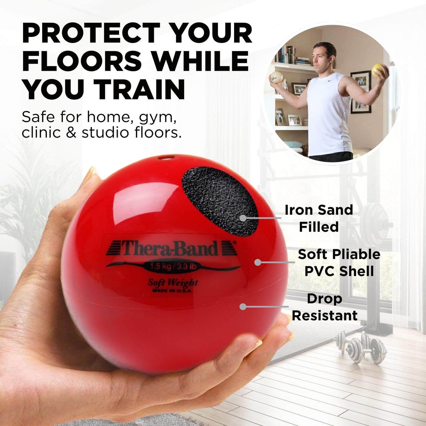 THERABAND Soft Weight 3.3 Lb, 4.5" Ball-Shaped Isotonic Exercise Balls for Physical Therapy, Weighted Ball Set for Pilates, Shoulder Strength & Rehab, Color-Coded, Portable & Easy to Grip