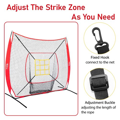 YeahChi 7×7FT Baseball Net with Batting Tee and Strike Zone Target, Portable Hitting Pitching Batting Training Net, Baseball and Softball Training Equipment,Suitable for All Skilled Levels
