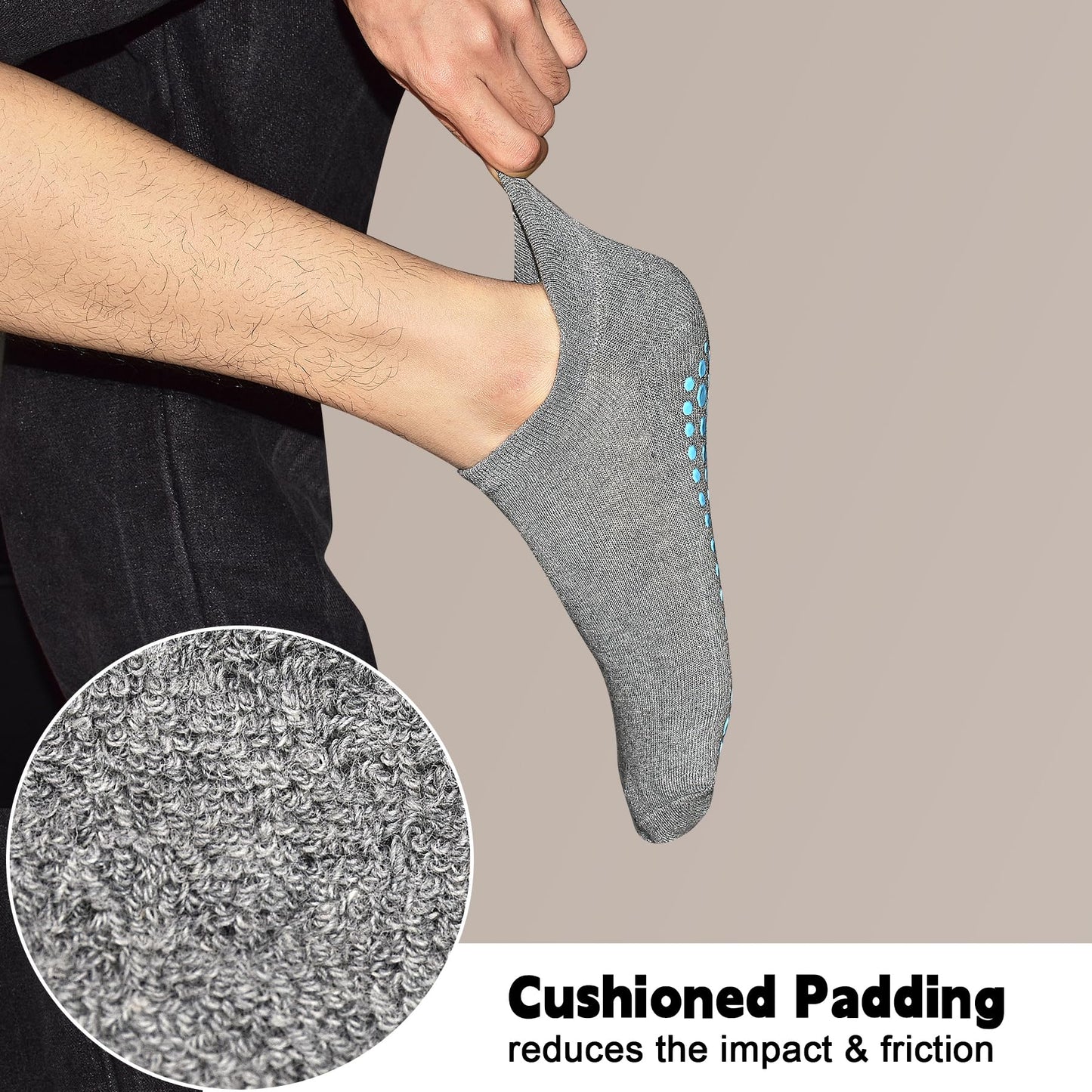 SkiBeaut 6 Pairs Non Slip UnisexGrips Socks Pilates Men Women Anti Skid Grippers Lady Mens Cushion Socks for Yoga Barre Home & Hospital, US Size 5-8