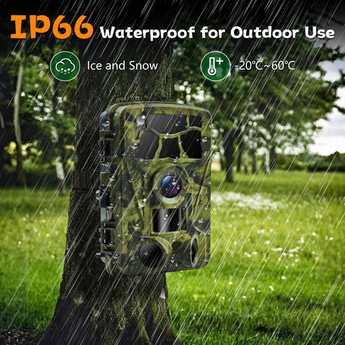 5K Trail Camera, WIFI 60MP Camera, 64GB SD Card, APP Control, Night Vision for Outdoor, Monitoring Game Cameras for Wildlife, Motion Activated 0.2s, IP66 Waterproof, 120°Wide Angle, H.264 MP4 Video