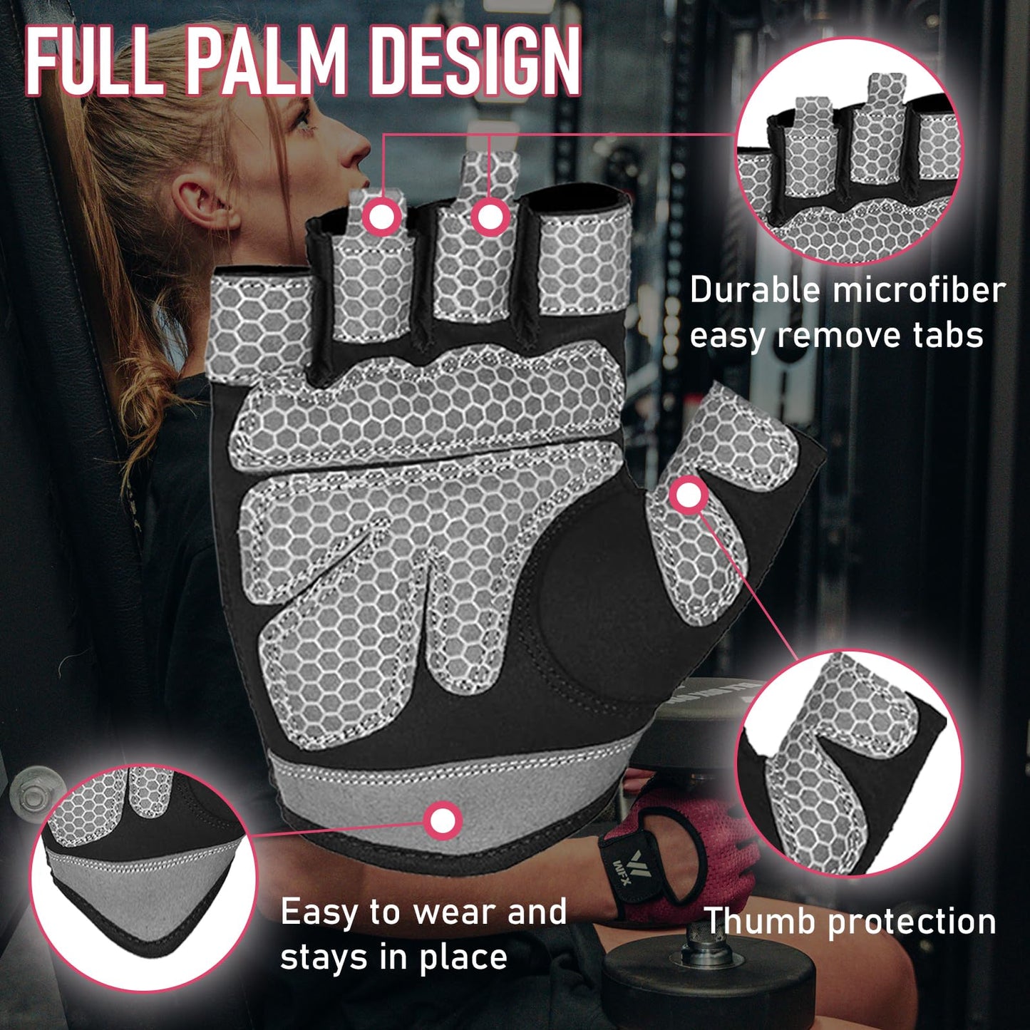 WESTWOOD FOX Weight Lifting Gloves for Men Women Gym Gloves with Wrist Wrap Support for Workout Training Exercise Fitness Hanging, Pull ups for Dumbbell, Cycling (Pink Without Wrist Support, Small)