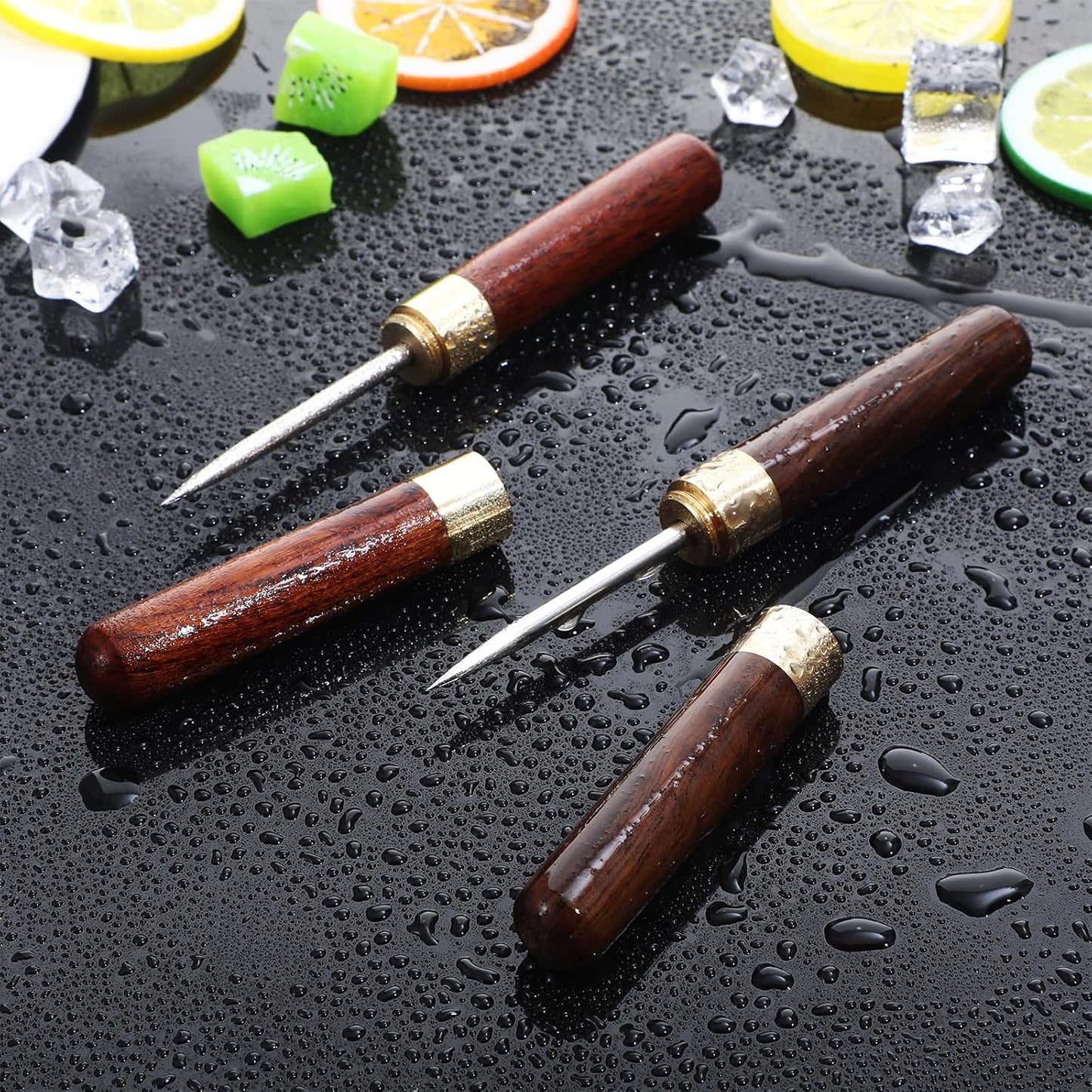 2 Pcs Ice Pick Tool Ice Picks For Breaking Ice Stainless Steel Ice Picks With Ebony Wooden Handle Safety Cap Multi-Purpose Ice Picks Pick Tool With Safety Cover Non-Slip Wooden Handle For Easy To Grip