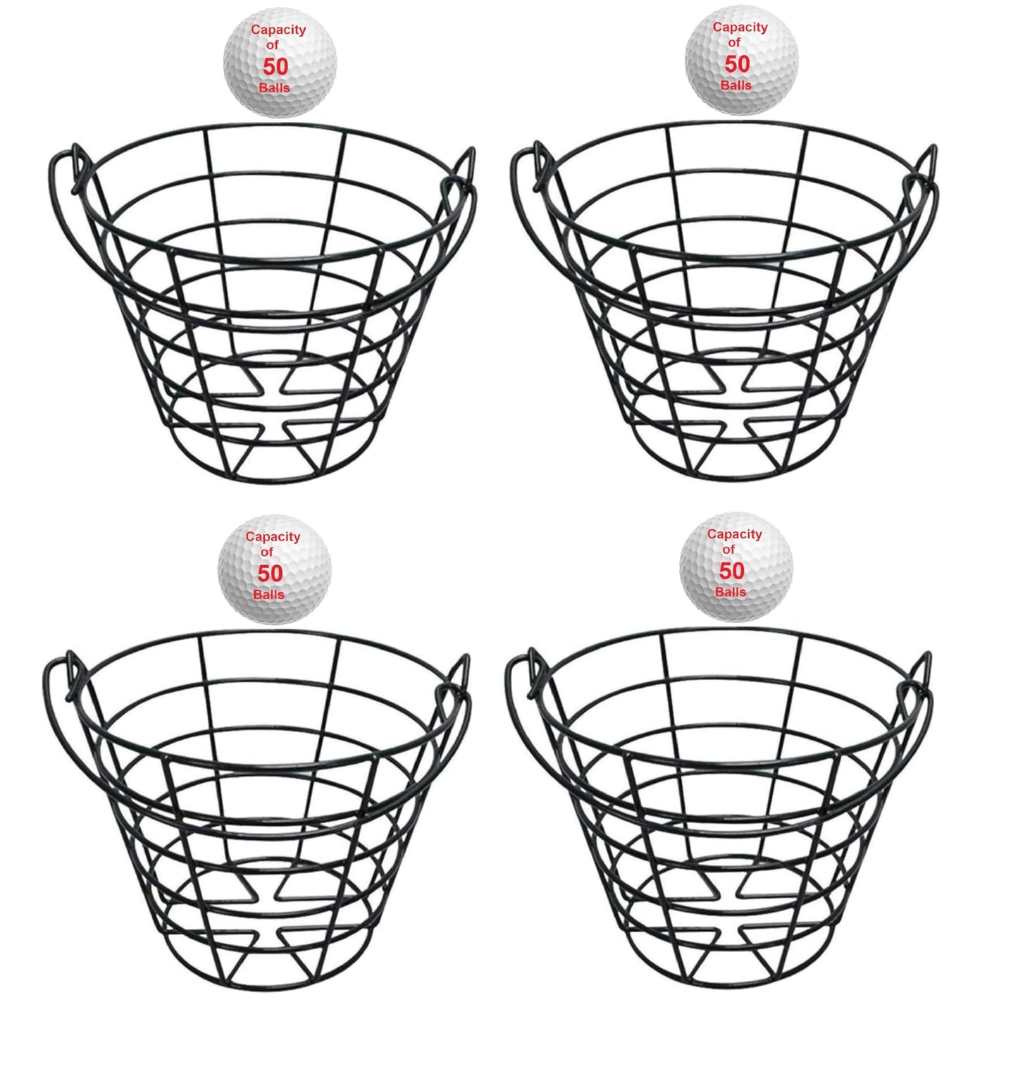 Main Products Metal Range Golf Ball Baskets with Handle, ( 4 Pack ), Golf Ball Storage Bucket, Each Bucket Holds 50 Golf Balls (Golf Balls Not Included).