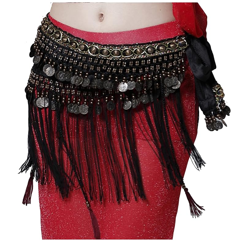 Black Large Velvet Belly Dance Tribe Belt Tassel Hip Scarves – Waist 66.93in