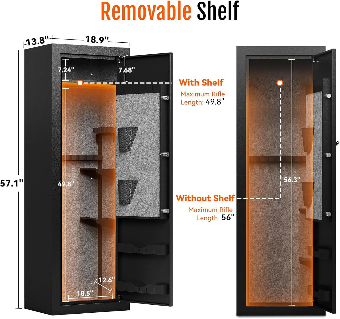 KAER 15 Biometric Gun Safe for Rifles and Pistols,Gun Cabinet with Fingerprint/Keypad/Key Access,Rifle Safe with Removable Shelf and Pistol Pocket.[No Assembly Required]