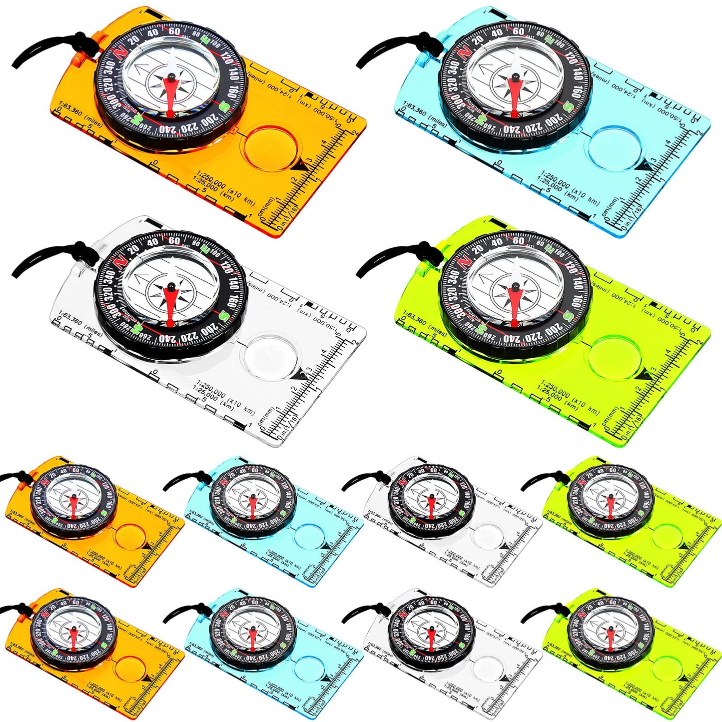 Orienteering Compass Hiking Compass Outdoor Navigation Survival Compass Waterproof Map Reading Backpacking Compass Kids Camping Gear for Women Men Gifts, 4 Colors (12 Pieces)