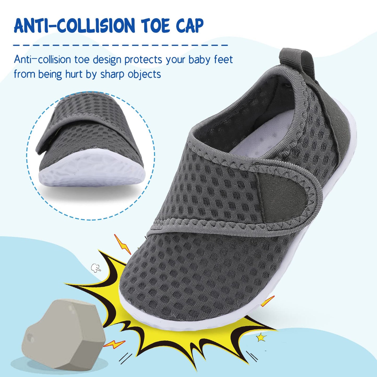 LeIsfIt Toddler Water Shoes Boys Girls Barefoot Aqua Socks Kids Breathable Quick-Dry Swim Shoes for Beach Pool Surf, Dark Grey, 6 Toddler