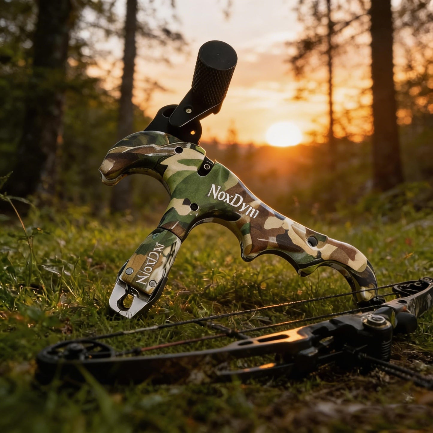 NoxDyn Archery Bow Release for Compound Bow, 4-Finger Adjustable Sensitivity Thumb Release Aid, 360° Rotatable Head for Hunting and Target Practice