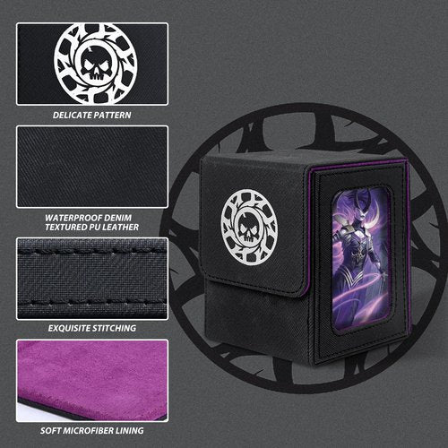 Infinity Guard Card Deck Box for MTG with Commander Display for 100+ Double Sleeved Cards, Magnetic Card Storage Box Fits for TCG Sports Trading Cards (Black&Purple)