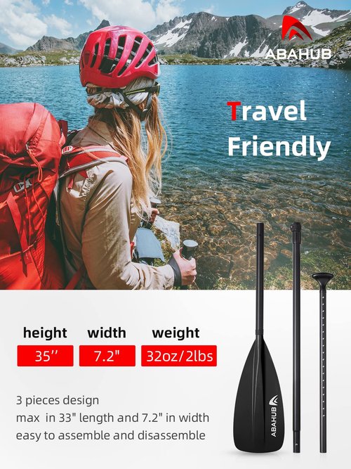 Abahub SUP Paddles - 3 Piece Adjustable Stand up Paddle - Lightweight Oar for Paddleboard, Aluminum Alloy PU Coated Shaft 68" - 84", Black Plastic Nylon Blade