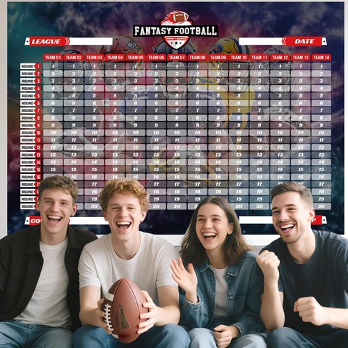 PUNCHMAN 2025-2026 Fantasy Football Draft Board Kit - 5.1x3.5 Ft Waterproof XL Fantasy Football Draft with 570+ Removable Labels (Top Rookie Sticker) & Schedule for Fantasy Football Draft Party