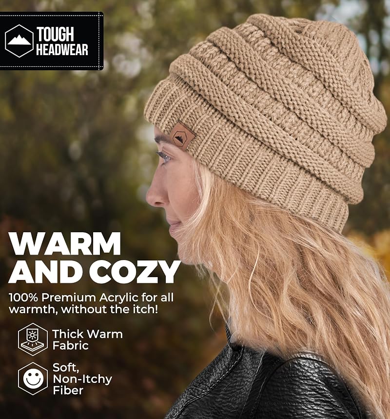Variation of THIS listing: Beige One Size - Tough Headwear Slouchy Beanie Hat for Women, Itch-Free Acrylic Winter Gear