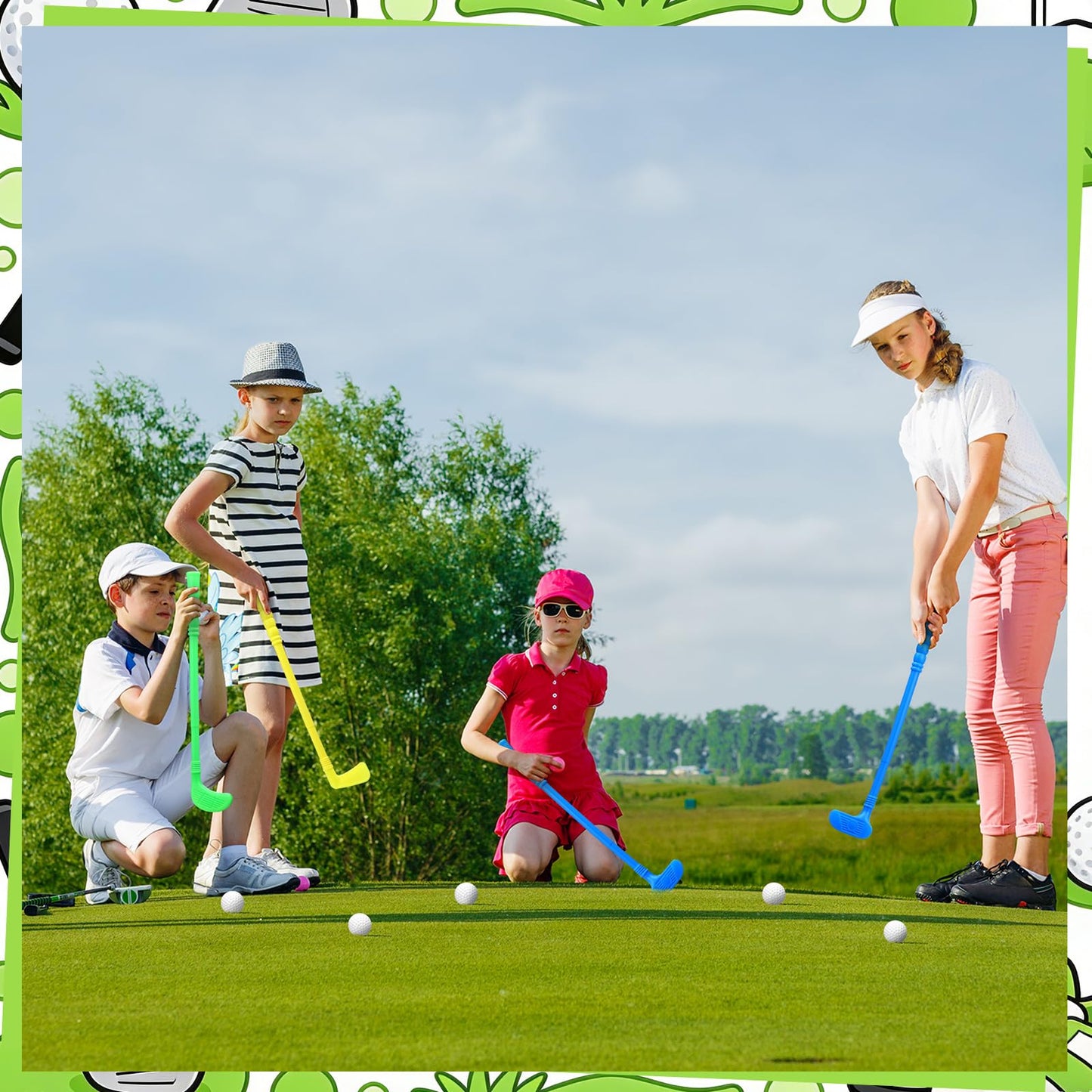 Teyva Daily 24 Pcs Plastic Mini Golf Clubs for Toddlers, Kids Golf Birthday Party Favors, Kids Clubs and Balls Toy Set, Toddlers Outdoor Indoor Lawn Sports for Boys Girls Party Supplies(Classic)