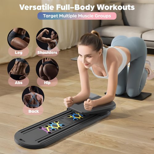 Esne- Foldable Pilates Reformer Set - 6-in-1 Home Workout Board with Thickened Resistance Bands, Balance Bar & Non-Slip Socks | Portable Core Strength Trainer for Full-Body Toning (2025 Upgrade)