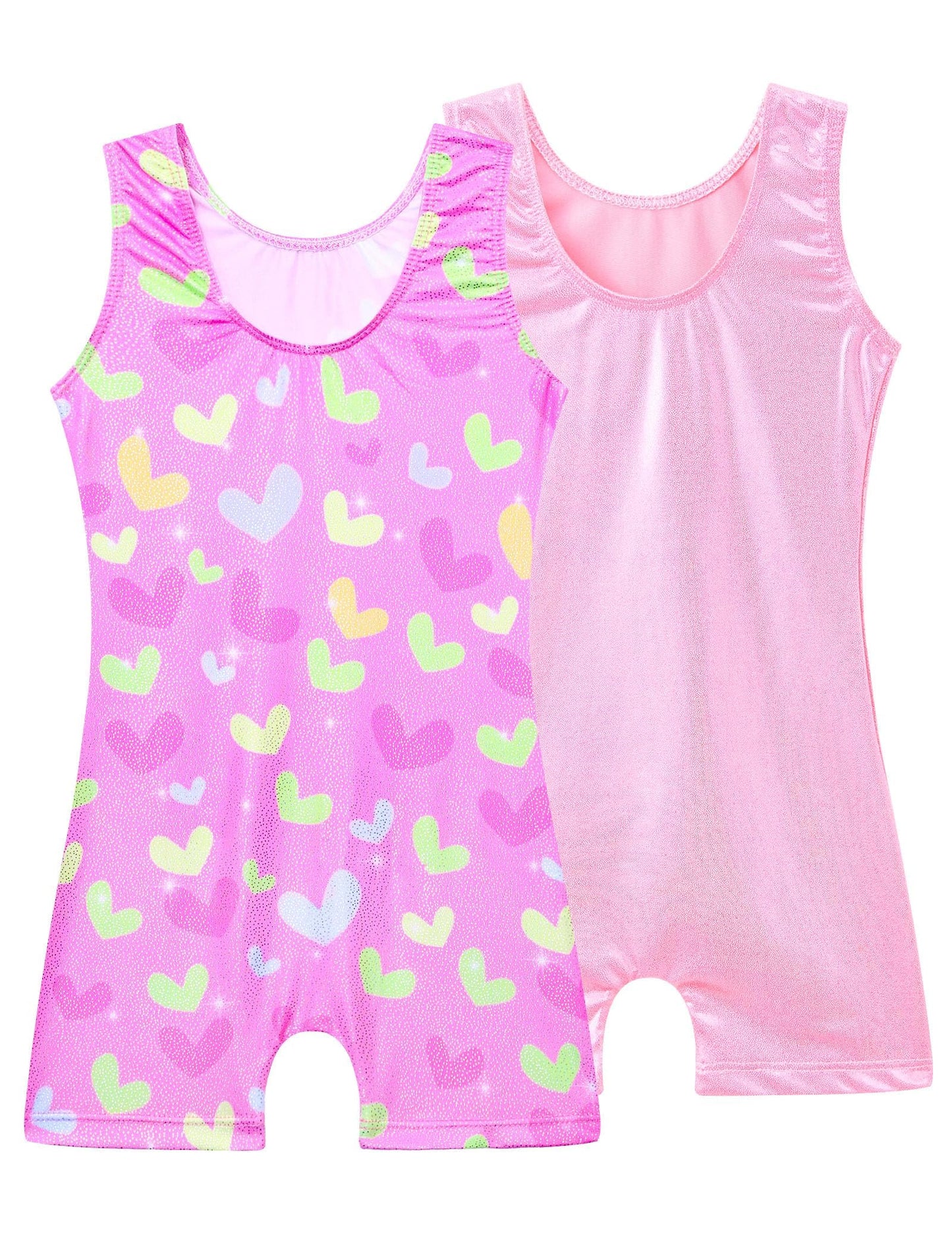 Tziharora Gymnastics Leotards for Girls Size 2t 3t Sparkly Pink Green Heart 2 Packs Sleeveless Toddler Bodysuits