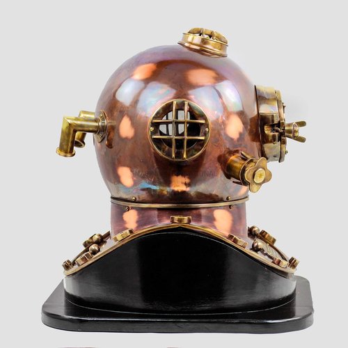 Vintage Marine Divers Helmet Solid Steel & Brass Scuba Diving Helmet 18" W/Base Vintage Marine Divers Helmet Solid Steel & Brass Scuba Diving Helmet 18" W/Base
