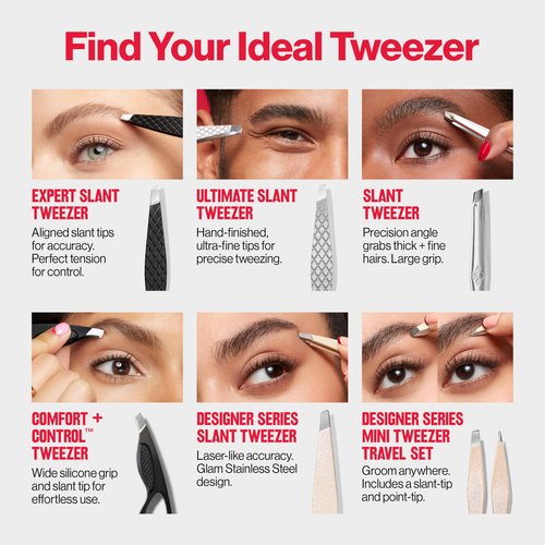 Revlon Designer Series Mini Tweezer Set, Hair Removal Tool Kit with Slant & Point Tips, Portable and Easy to Use, Made with Long Lasting Stainless Steel, 1 Count