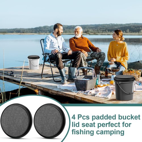 Wenqik 4 Pieces 5 Gallon Buckets Seat Bucket Lid Seat Black Padded Lid with Soft and Thick Cushion for Outdoor Sport Skiing Camping Fishing Picnic Indoor Not Include Bucket