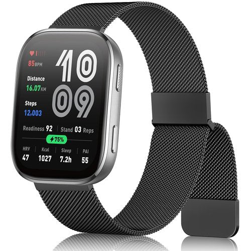 Meliya Metal Band for Amazfit Bip 6/Bip 5/GTR 4/GTR 3 Pro/3/2/2e/47mm/Balance Watch Band Women Men, 22mm Stainless Steel Metal Loop Replacement Straps for Garmin Venu 3/2/Vivoactive 4 (Black)