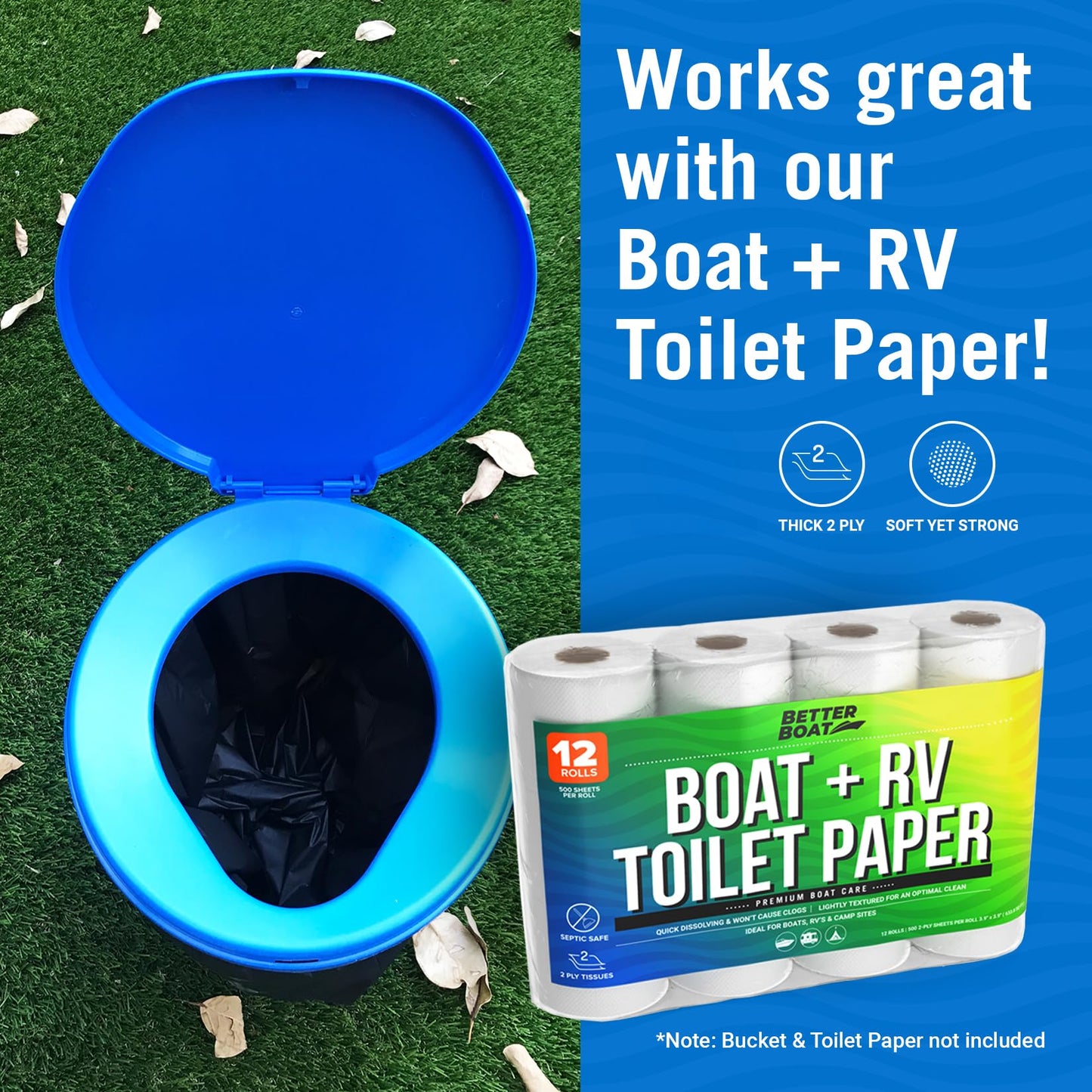 Better Boat Portable Camping Toilet Kit, 5-Gallon & 8-Gallon Bucket Toilet Seat with Lid, Waste Bags & Carry Case for Boating, Outdoor, Travel, and Emergency Use. Ideal Bathroom Solution for Adults