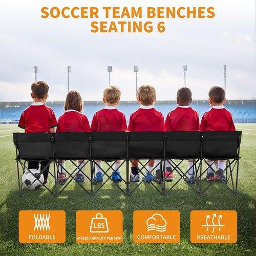 LILYPELLE Portable 6 Seat Soccer Bench for Team, Folding Sideline Bench with Carry Bag, 3Pack
