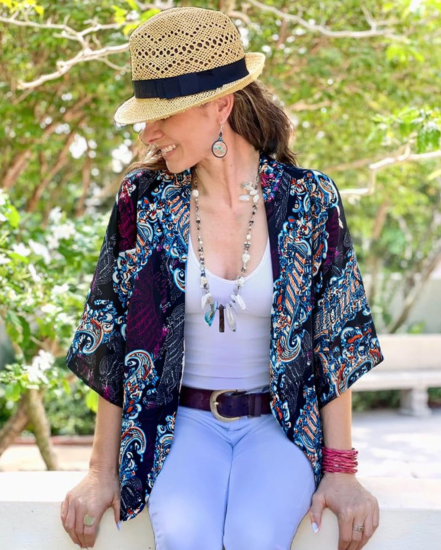 Summer Kimono Cardigan for Women Sheer Light Tops Casual Open Front Swimwear Shirts Beach Cover ups (Boho Purple,4XL)